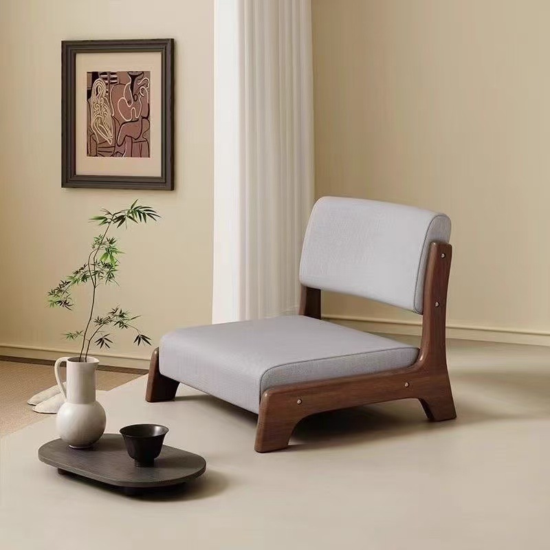 Cama silla confortable, asiento tatami, taburetes de respaldo japonés, silla sin piernas para cama de madera sólida y ventana flotante.
