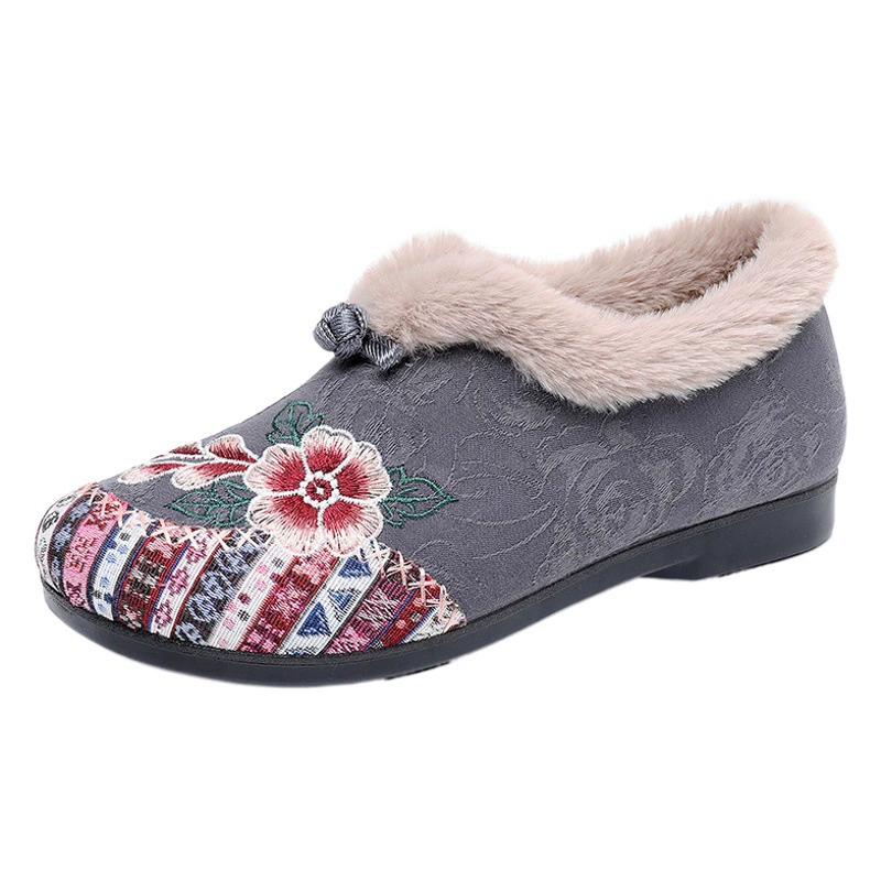 Текстильные туфли в стиле старого Пекина, хлопковые туфли, вышитые, с доставкой по всему миру, теплые меховые туфли для среднего и старшего возраста, в этническом стиле, удобные туфли на мягкой подошве для мам.