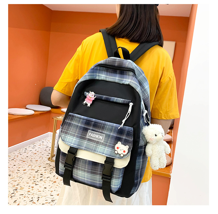 Wholesale Four-piece Contrast Color Plaid Backpack Nihaojewelry display picture 12