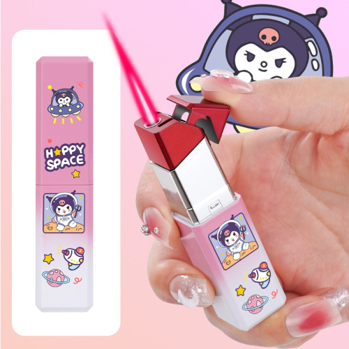New gradient lipstick style lighter personalized creative design pink flame cute strawberry bear cartoon pattern