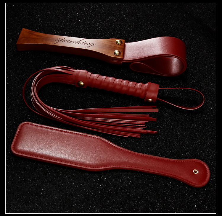 Hand-Whip PU Leather Whip with Nipple Clamps, Red Adult Couple Sensory Accessory — detail image 27