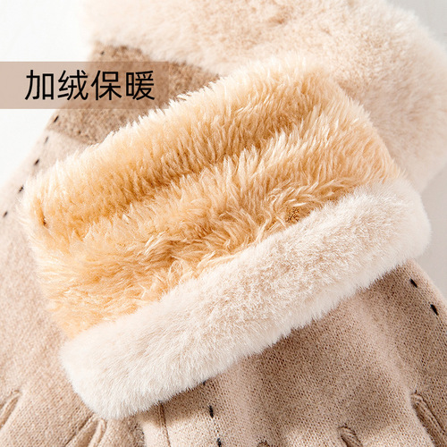 New winter cashmere gloves for women, outdoor small fragrance, plus velvet, thickened warm gloves, cold-proof touch screen gloves