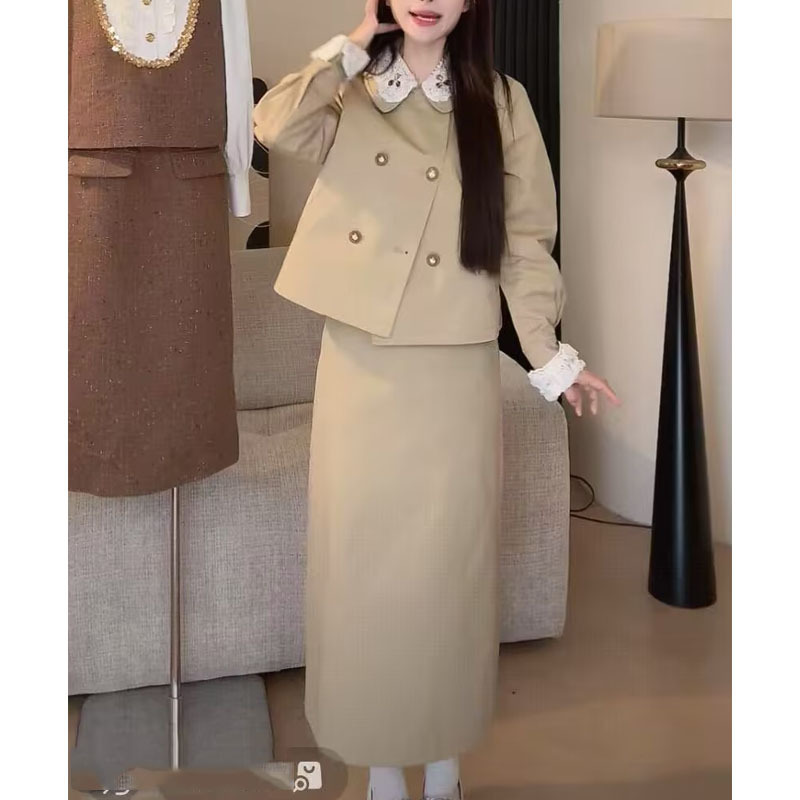 法式千金风套装女翻领气质上衣轻熟小众不撞款套装新款洋气半身裙|undefined