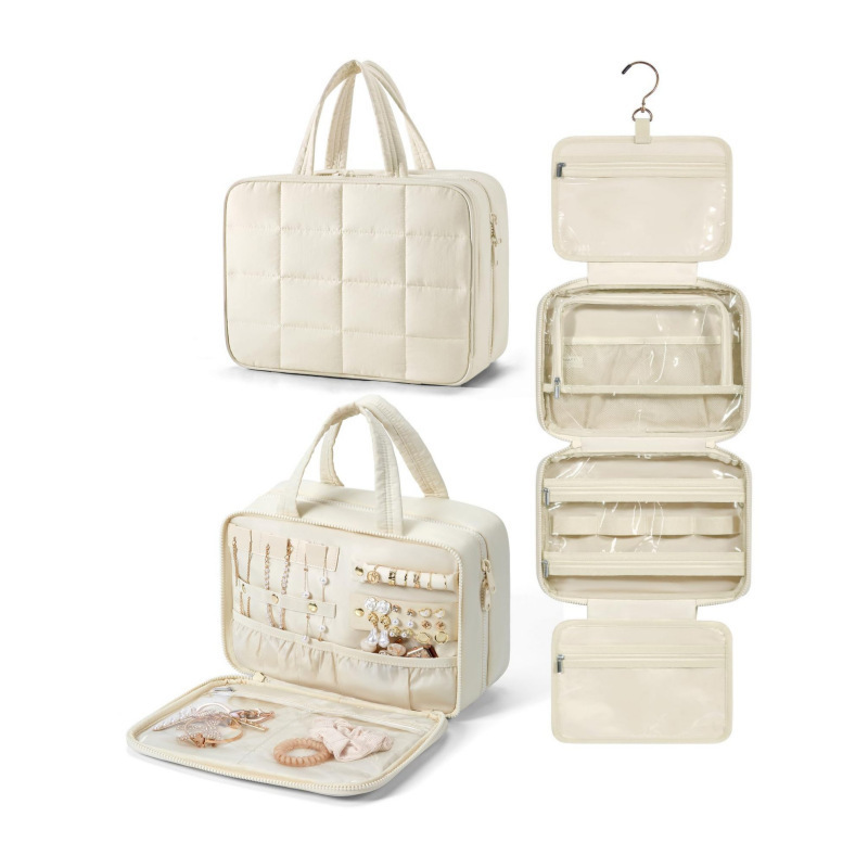 Bolsa de maquillaje multifuncional de gran capacidad de Amazon, bolsa de almacenamiento de viaje conveniente, bolsa de almacenamiento plegable de joyería