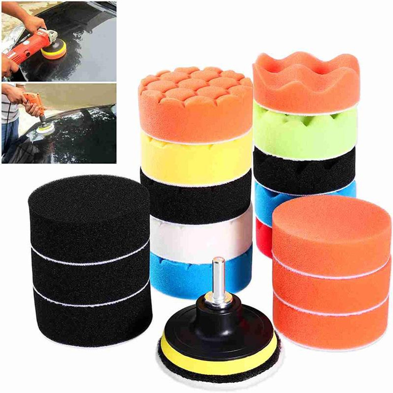 跨境货源3英寸汽车美容抛光海绵轮羊毛抛光垫M10孔自粘波浪海绵轮