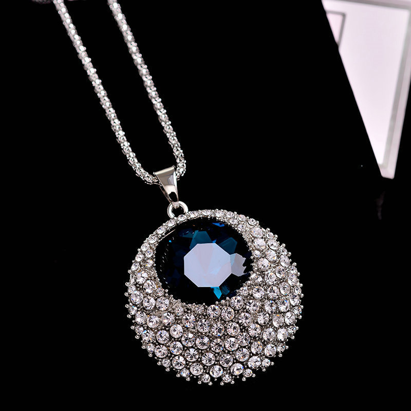Korean New High-End Crystal round Autumn/Winter Sweater Chain All-Match Long Necklace Atmospheric Or