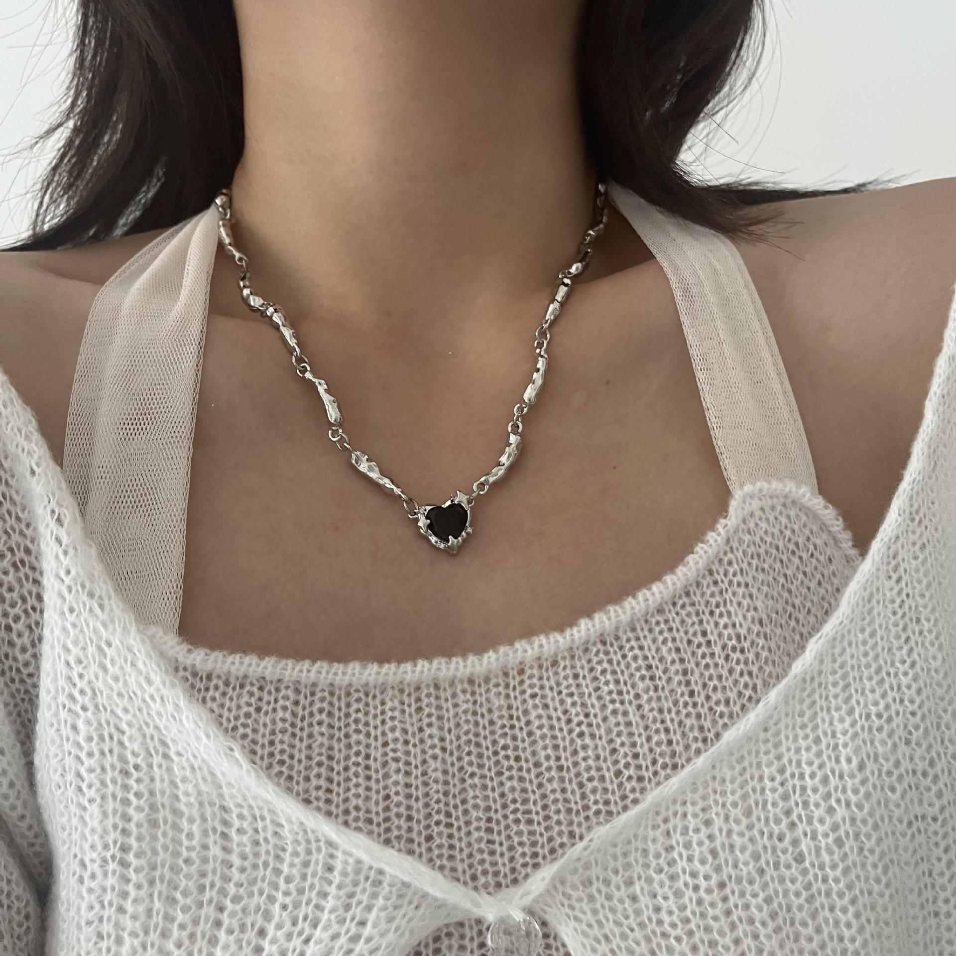 Fashion Heart Shape Titanium Steel Plating Inlay Necklace Colorza_colorza_5