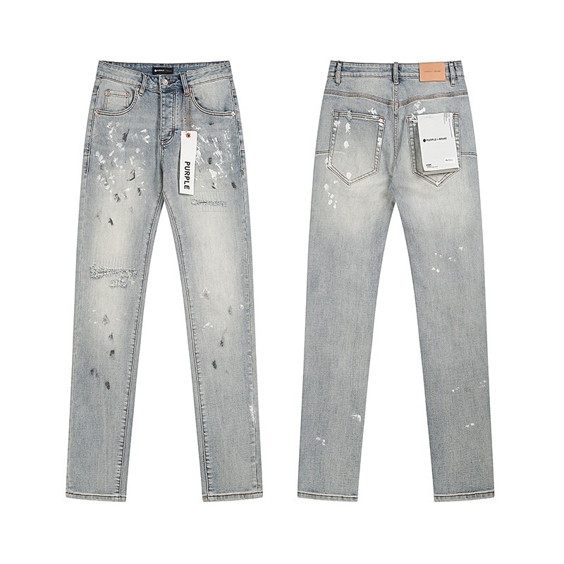Ksubi トレンディなパープル新 AM スプラッシュインクプリントハイストリートレトロリッピングカジュアルメンズとレディーススリムジーンズ|undefined