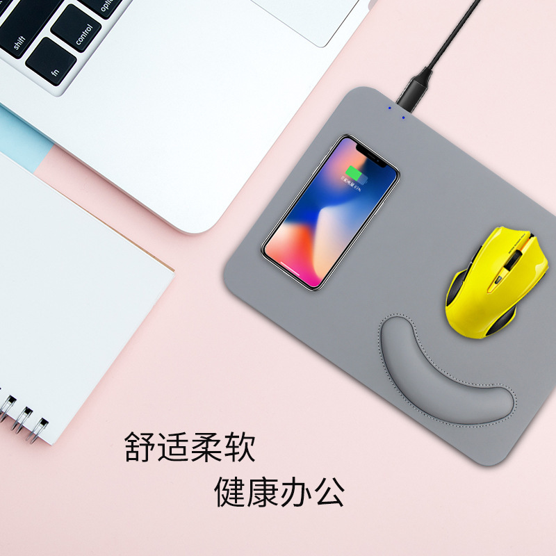 Transfronterizo multifuncional pu cuero cargador rápido almohadilla de ratón de carga inalámbrica de oficina soporte de mano protector de muñeca almohadilla de ratón