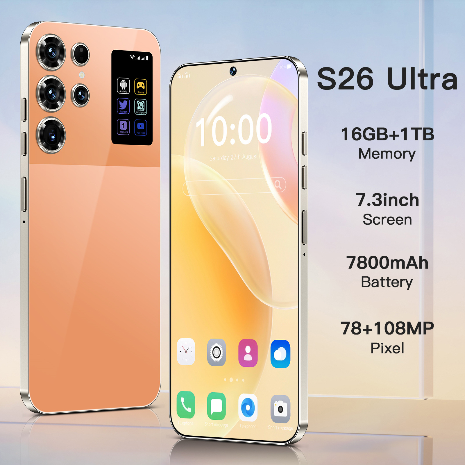 跨境智能手机S26 Ultra 7.3寸高清大屏16+1T现货安卓手机源头工厂