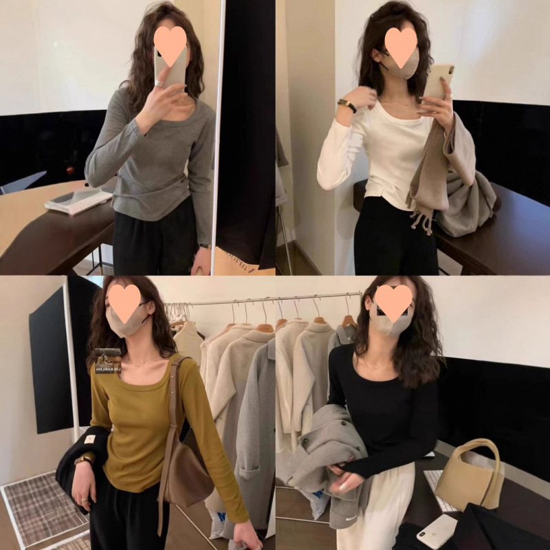 不拿后悔！十三行R*S2025秋款简约u领弹力显瘦正肩体恤打底女上衣|undefined