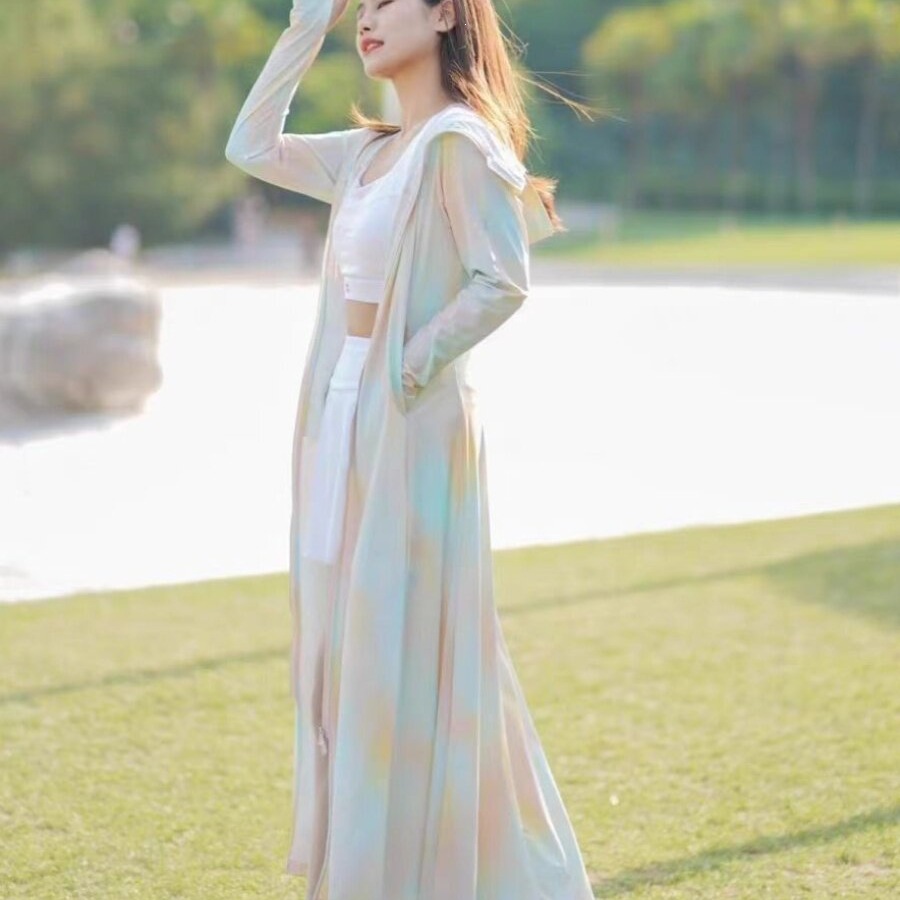 Women's full-body sun protection clothing, dress, coat, long, breathable, ice silk, new summer style.