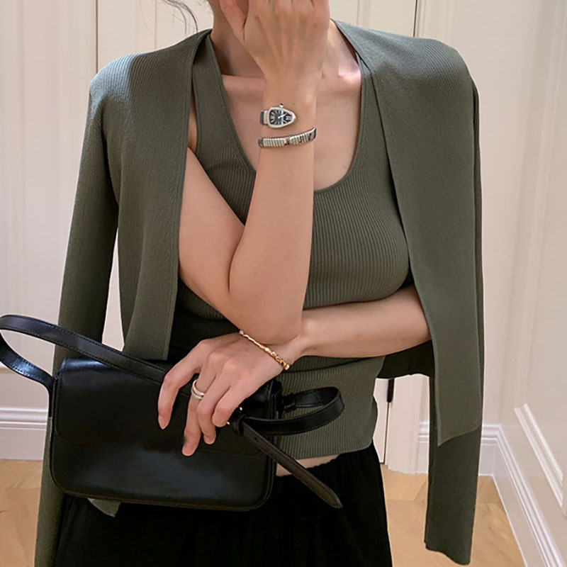 Knitted Vest Two-piece Suit Sweater Cardigan Women's Spring and Autumn New Slimming Socialite Style Jacket Top