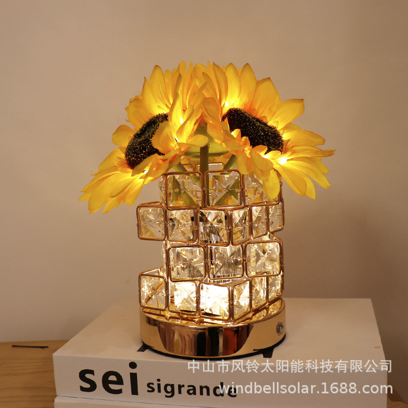 Girasol LED noche luz Rose cristal decoración escritorio dormitorio atmósfera lámpara de mesa regalo cumpleaños