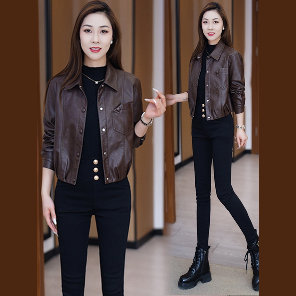 Fashion Short Leather Jacket for Women 2025 Autumn New Stylish Slim Pu Leather Motorcycle Casual Top
