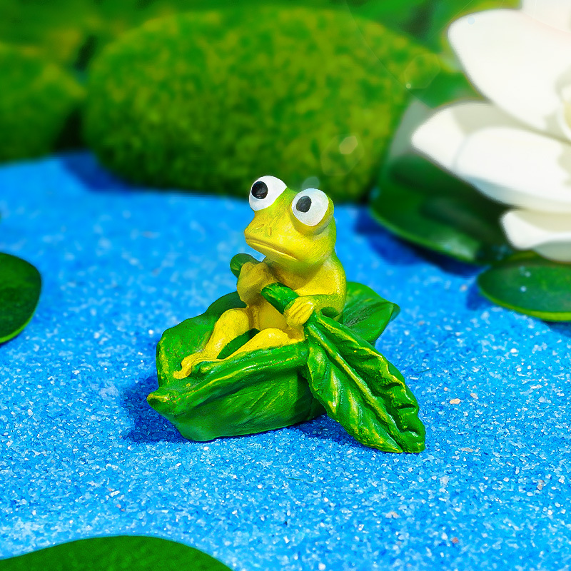 Micro paisaje de musgo Decoración de rana Decoración de acuario Nuevo montaje de bricolaje de hoja de loto Escenario de pecera