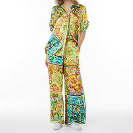 2025冬季欧美女装套装时尚印花休闲宽松休闲日常开衫套装女两件套