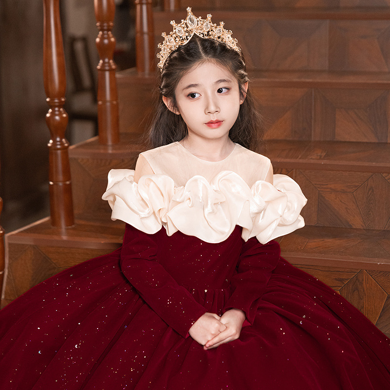 어린이 원피스 레드 니치 걸스 하이 엔드 공주 원피스 꽃 소녀 웨딩 소녀의 호스트 피아노 원피스