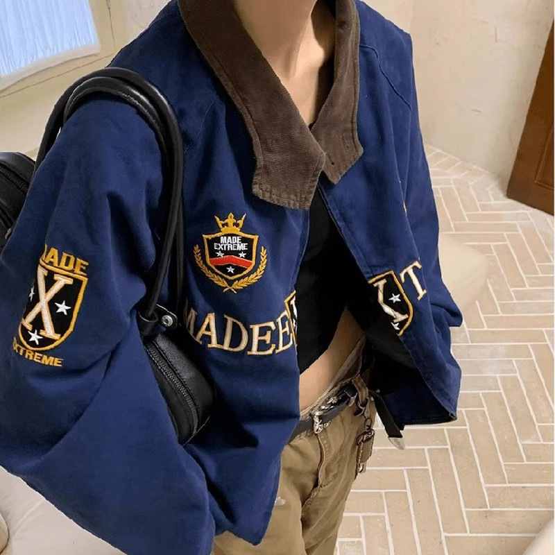 美式复古街头高级感哈林顿教练夹克男女秋季刺绣美拉德底特律外套