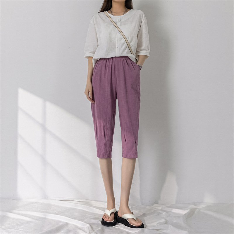 Cropped pants women's summer 22 thin breathable summer cotton and linen women's pants middle pants women's large number in stock factory wholesale