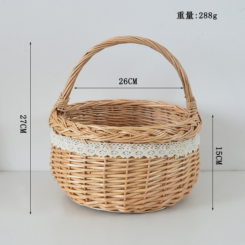 藤编户外野餐手提篮田园柳编购物鸡蛋篮蔬菜收纳篮水果提篮馒头筐|undefined