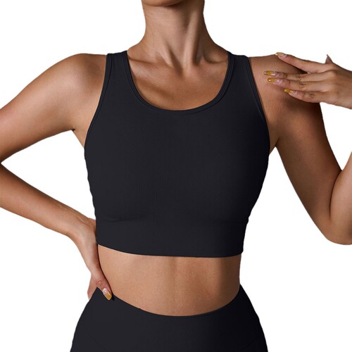 Ins 2024 Spring & Summer European and American Cross-Border Sports Bra with High-Intensity Shock Absorption Yoga Clothes Nudist Ribbed Sports Backless Bra