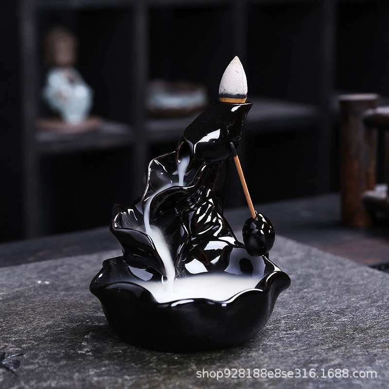 Ceramic Backflow Incense Burner, Lotus Inverted Design, Decorative Buddha Incense Holder