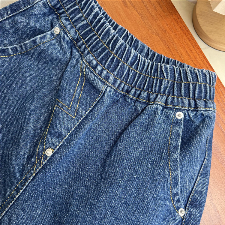 Korejske otroške oblačila, jesenske temno modre kavbojke 2024, ohlapne enobarvne očetovske priložnostne jeans hlače za fantke in deklice_voghion.com