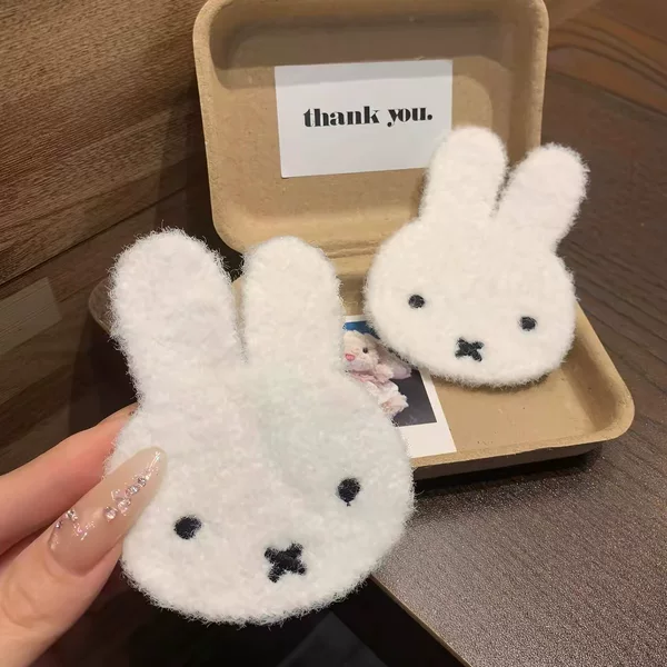 Plush cartoon rabbit hair clips, cute little white rabbit bangs and side hair clips, hair accessories for girls