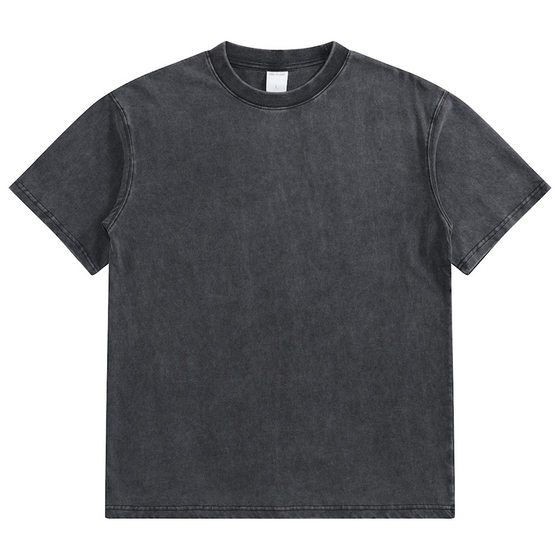 280G Loose Shoulder Crewneck Washed American Retro Short Sleeve T-shirt Men's Heavy Street Tide Fried Salt Old Cotton T-shirt