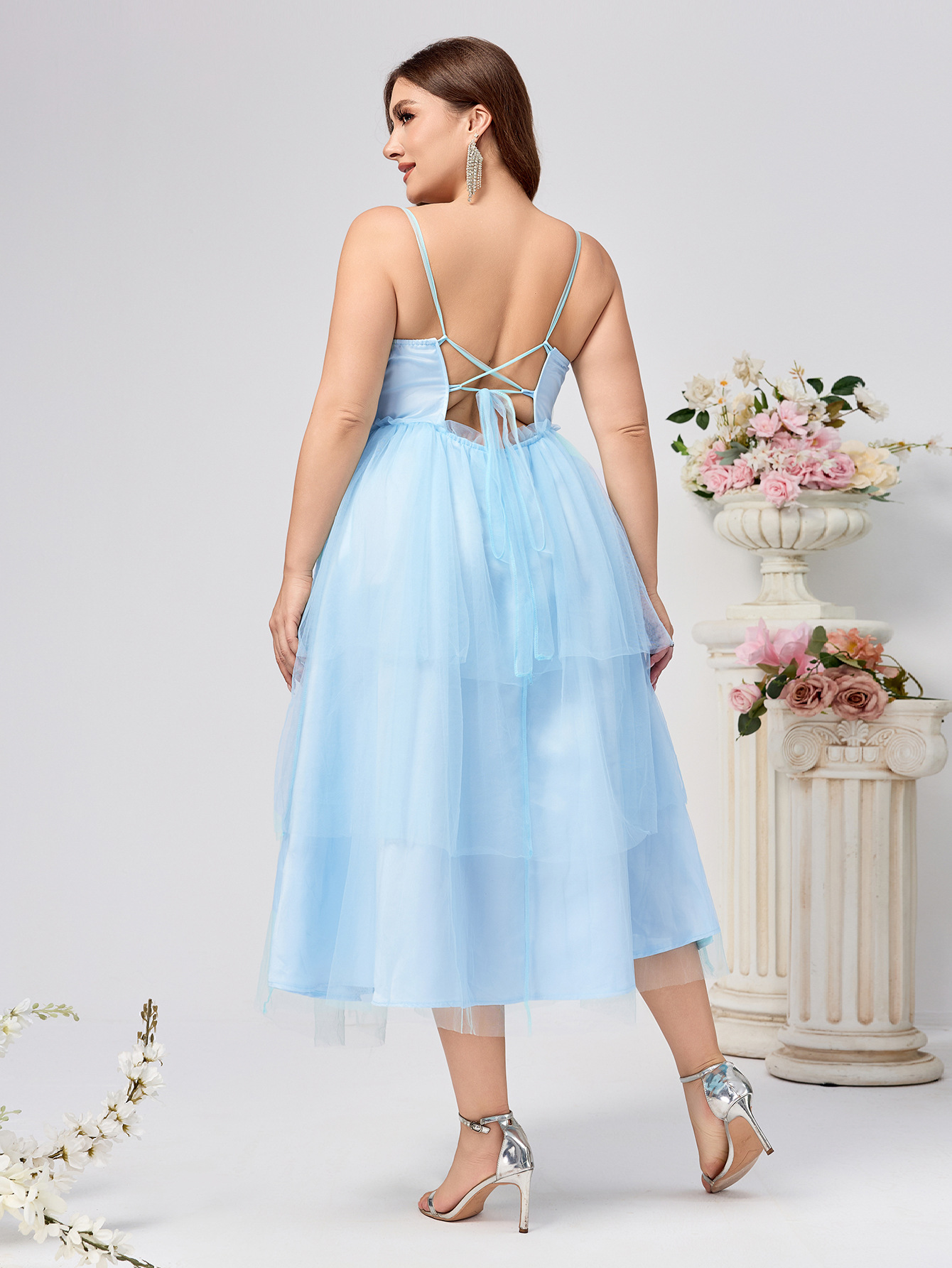 Comercio exterior europeo y americano de gran tamaño nuevo vestido de novia con tirantes Amazon vestido de dama de honor de boda de malla sexy con algodón en el pecho