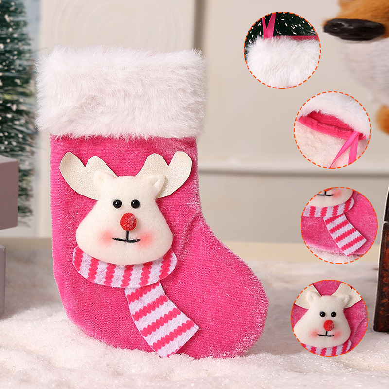 クロスボーダー新しいクリスマスソックスクリスマス装飾ピンク小さなクリスマスツリー装飾ソックスギフトバッグペンダント|undefined