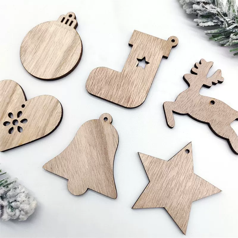跨境爆款圣诞小挂件木质圣诞节装饰DIY儿童手工装饰配件木制挂饰