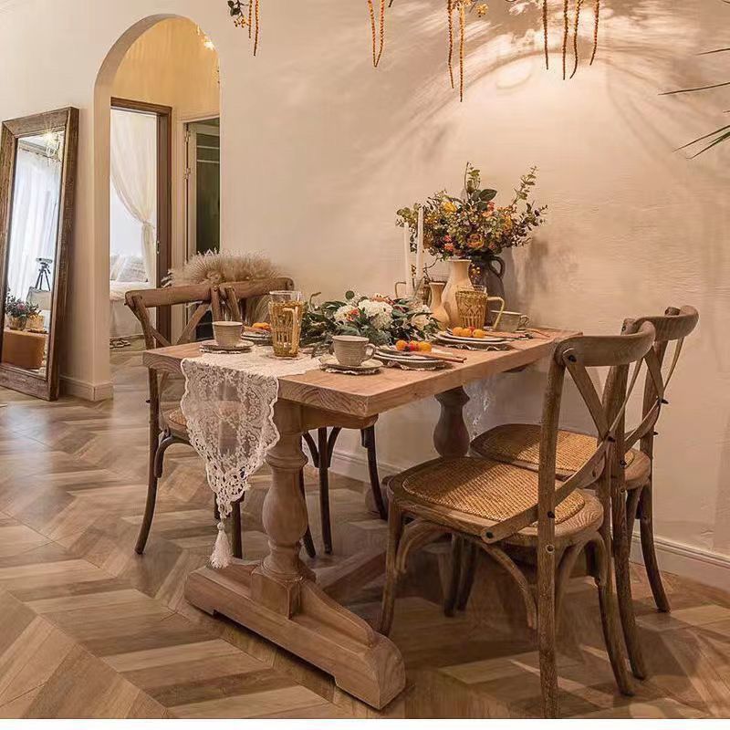French Country Solid Wood Retro Dining Table Home Dining Table American Table Restaurant Table Roman Column Restaurant B&B Dining Table