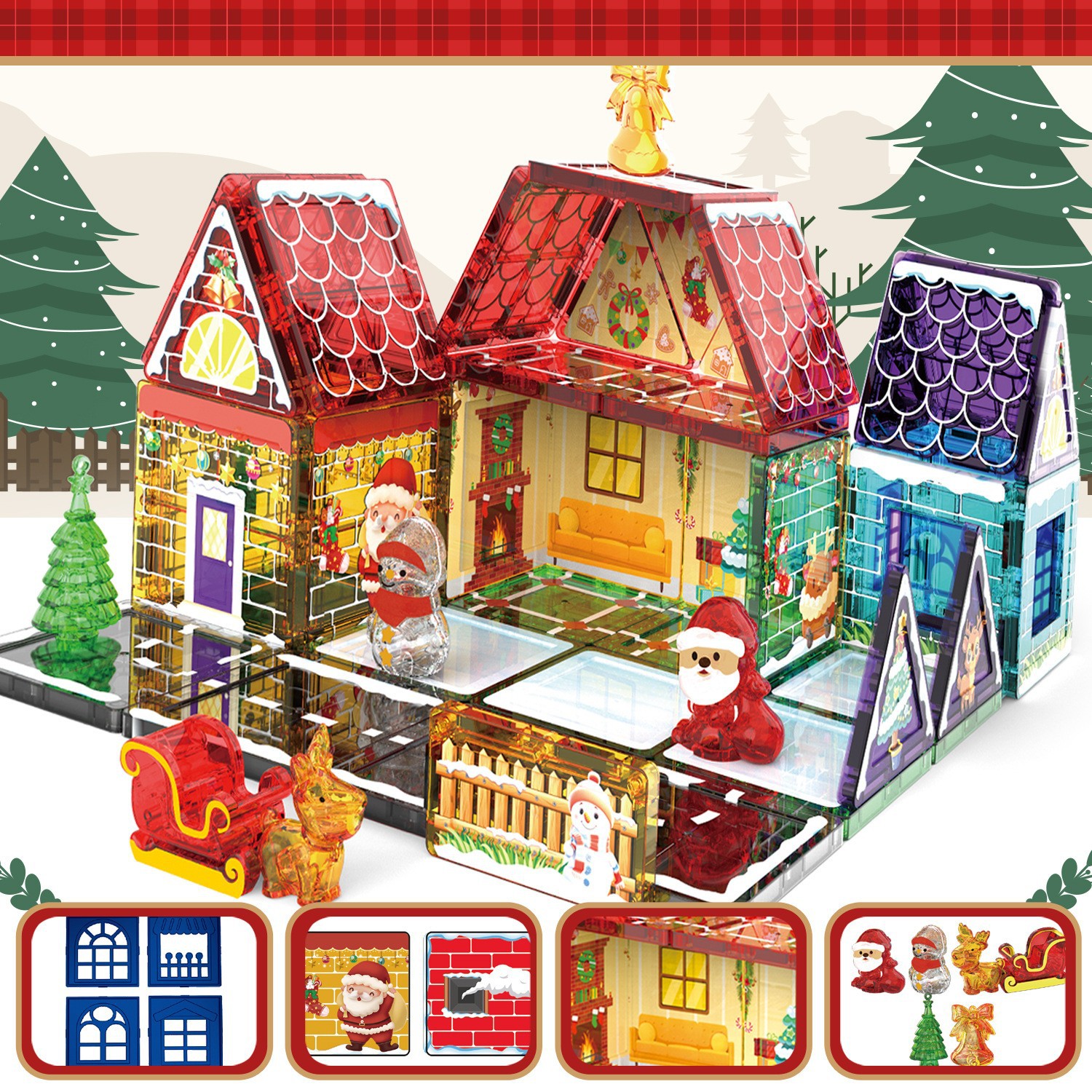 Transfronterizos niños estereoscópicos 7.5CM gran ventana de color juguetes magnéticos escenas de Navidad ensamblaje puzzle bloques de construcción en stock