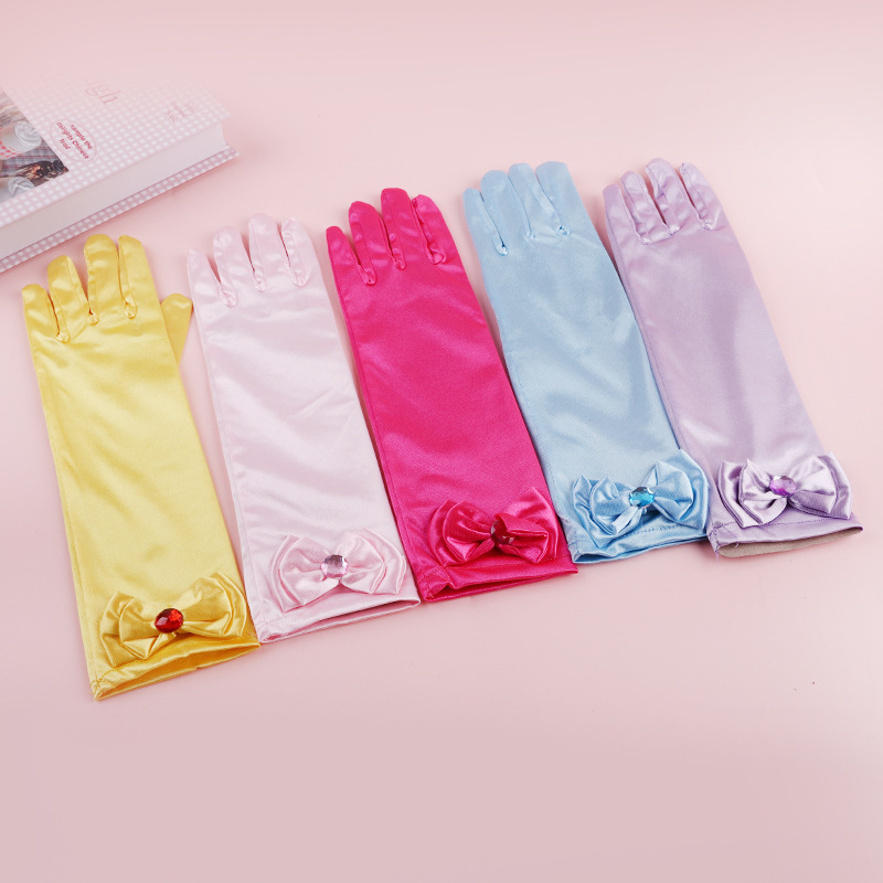 Cross-border Europe and the United States best selling ice and snow bowknot Princess Aisha gloves children's stage performance Satin gloves Cross-border Europe and the United States best selling ice and snow bowknot Princess Aisha gloves children's stage performance Satin gloves
