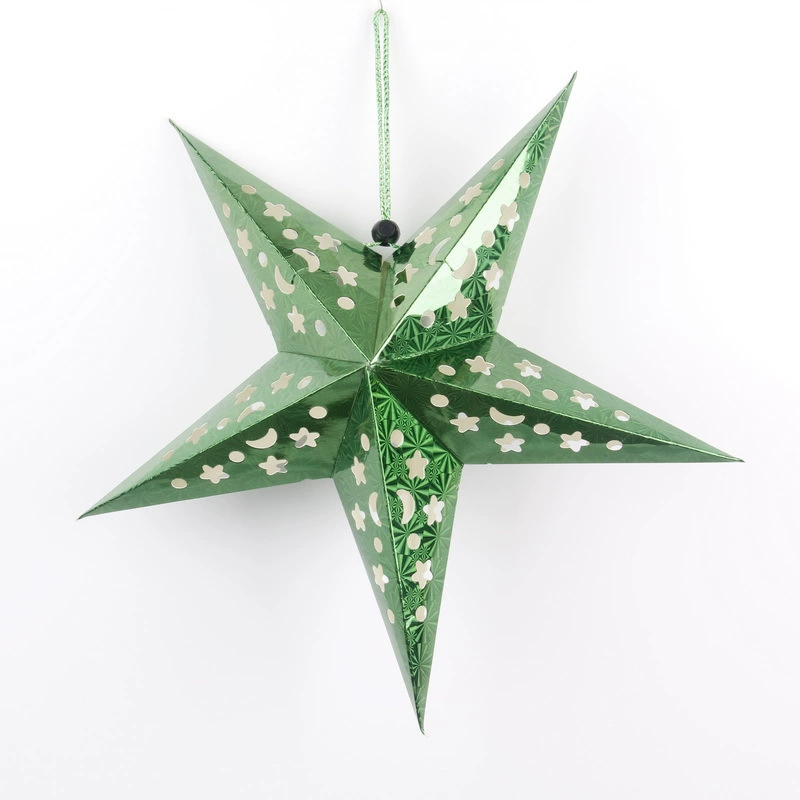 Laser‑cut hollow pentagram hanging star decoration, metallic colors, sizes 30–120 cm