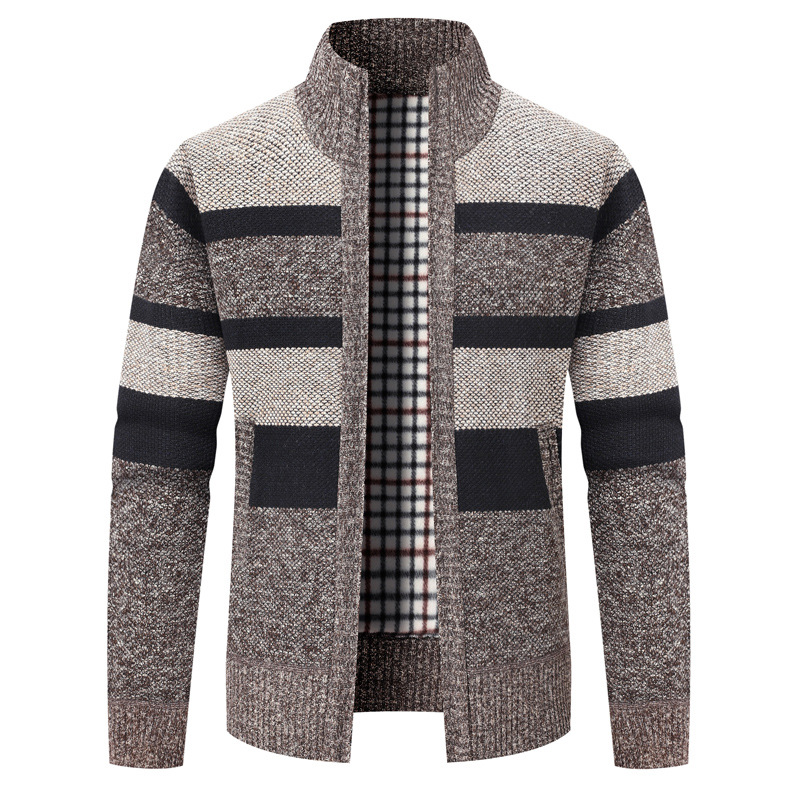 Comercio exterior ropa de hombre encapuchada de invierno más vello engrosado suéter de manga larga cuadrilátero juvenil coreano cardigán de hombre camisa de punto