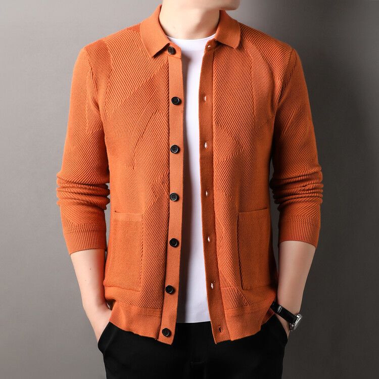 Autumn and Winter New Thickened Lapel New Shirt Cardigan Jacket Men's Noble Black Moonlight Gray Love Horse Orange Ready Stock