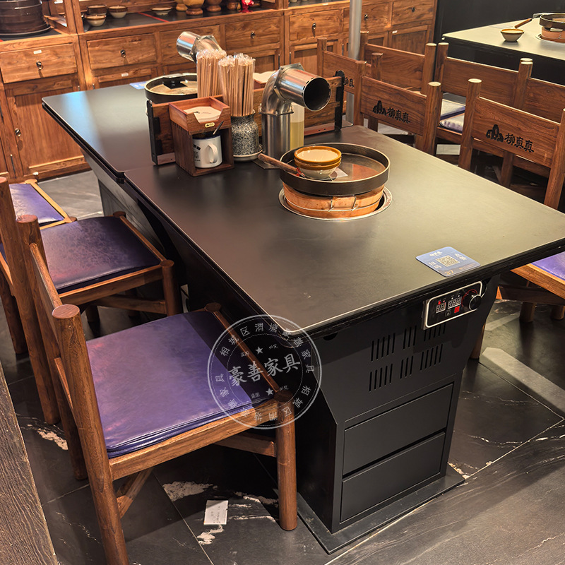 Liuzhenzhen Mountain Style Smokeless Bbq Table Commercial Electric Ceramic Stove Commercial Bbq Restaurant Hot Pot Restaurant Special Tables and Chairs