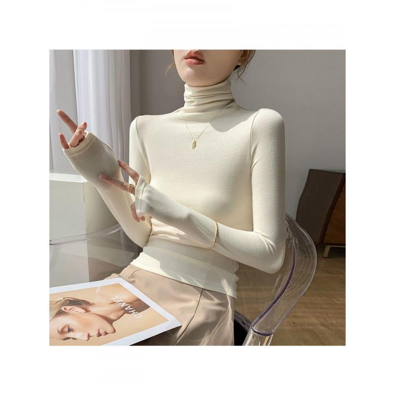 Double-sided Velvet High Collar Warm Clothes Women's 2024 Autumn and Winter New Sanding One-piece Velvet Pile Collar Inner Base Shirt