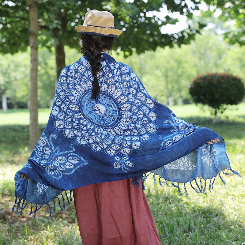 Tie-dyed Butterfly Artistic Ethnic Style Scarf Yunnan Tourism Printed Scarf Cotton and Linen Scarf Women's Sunscreen All-match Shawl