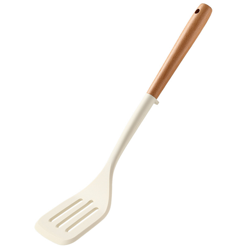 Nuevos productos de cocina de silicona 5 piezas de conjunto de mango blanco alargado diseño de tarjeta de silicona de grado alimenticio resistente a alta temperatura