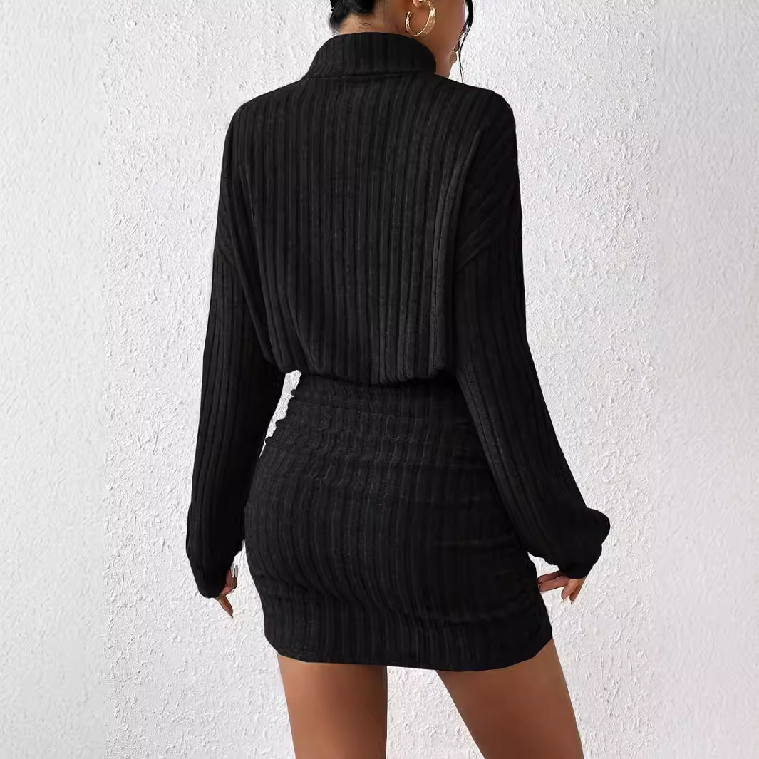 GraceChic 2025 Cross-Border European And American Autumn Winter Women's New Bodycon Long Sleeve High Neck Ribbed Knitted_voghion.com