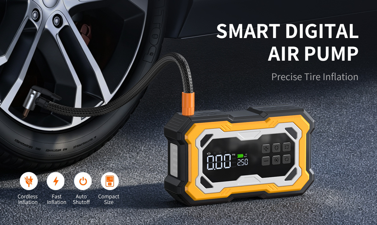 NC9 Cross-Border Outdoor Car Jump Starter Tire Inflator Power Bank Portable Large Screen Digital Display 12V Safety Lighting Inflator