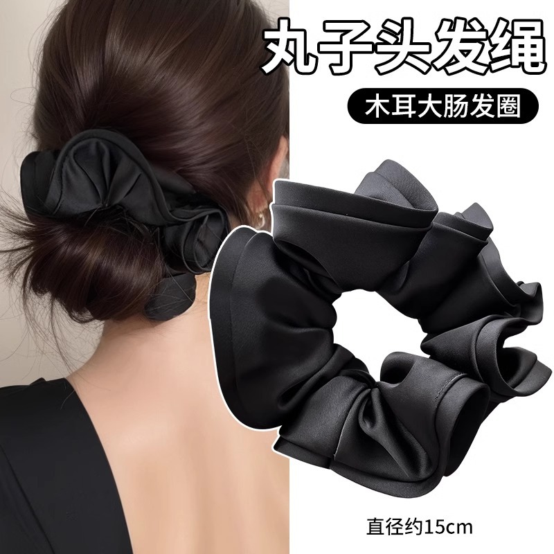 Alta sensación de satén negro anillo de cabello de intestino grueso tocado red 2025 nueva cuerda de cabello de cabello de cola de caballo