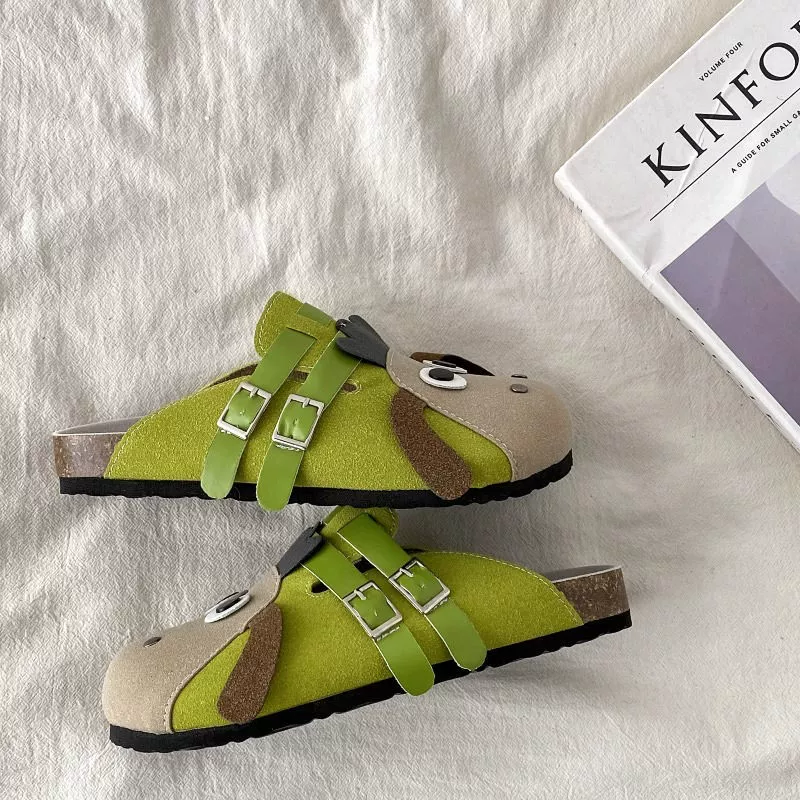 Женские туфли Birkenstock с милым мультяшным рисунком, осень 2024, новые полутапочки с закрытым носком Lazy Birkenstock, супер милый круглый носок.