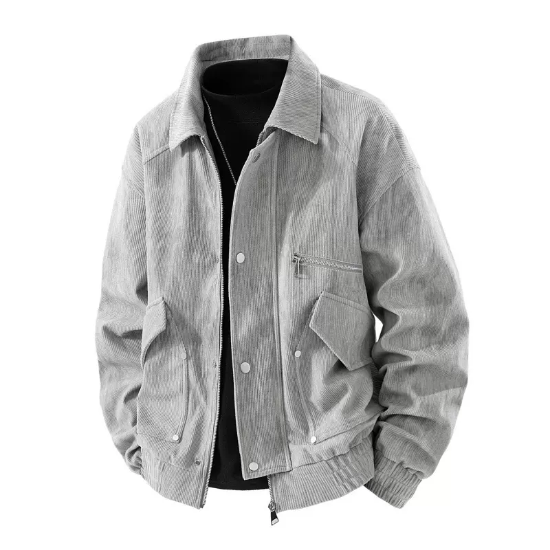 秋季灯芯绒潮牌美式工装夹克男士日系翻领夹克外套青年休闲上衣跨