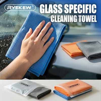 Ryekew Car Cleaning Towel, Car Absorbent Towel, Household Kitchen Absorbent Towel, Non-Marking Glass Towel, Waffle Cleaning Towel