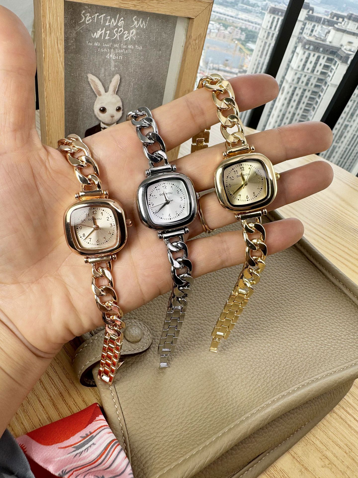 50g Weight Ordinary Glass Mirror Material Alloy Strap Material Watch Classification Pointer Display Type Single Folding Buckle Buckle Style Square Dial Shape Weekend Occasion Quartz Movement Geometric Pattern All Seasons Season Women's Gender Casual Style Casual Geometric Single Folding Buckle Quartz Watch 6